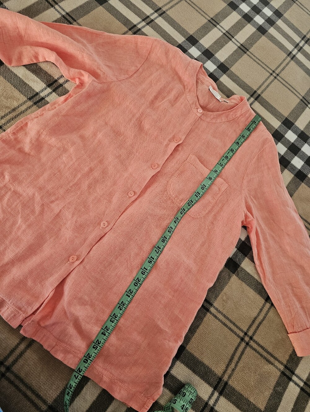 Hot Cotton Coral Button-Front Linen Shirt - Picture 7 of 7